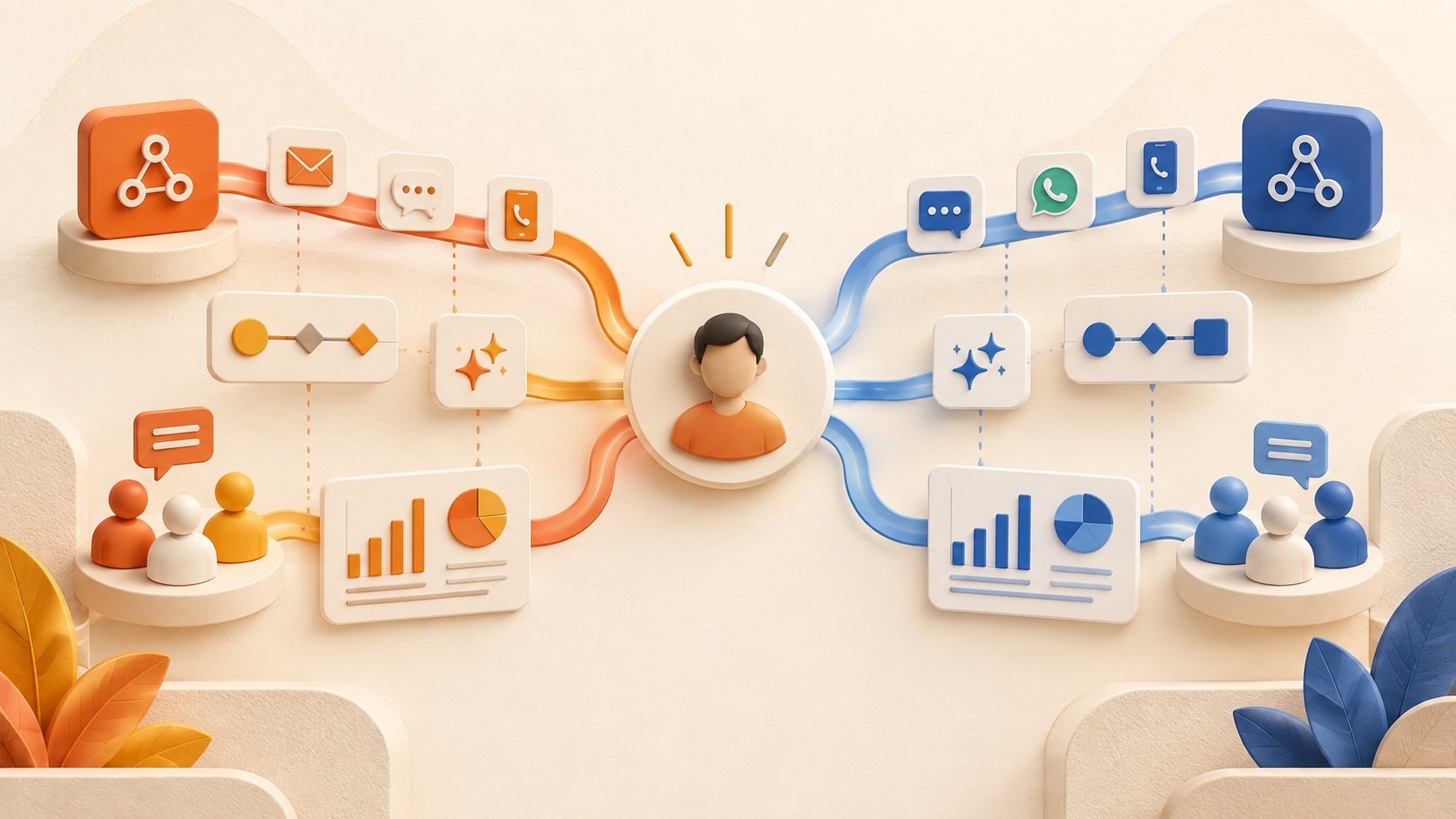 Two omnichannel customer engagement platforms compared through connected inbox, automation and analytics workflows