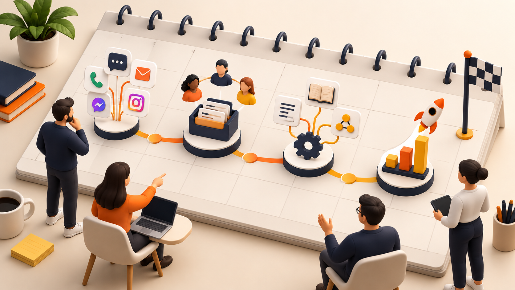 Four-stage omnichannel rollout roadmap across a calendar from audit to launch and measurement
