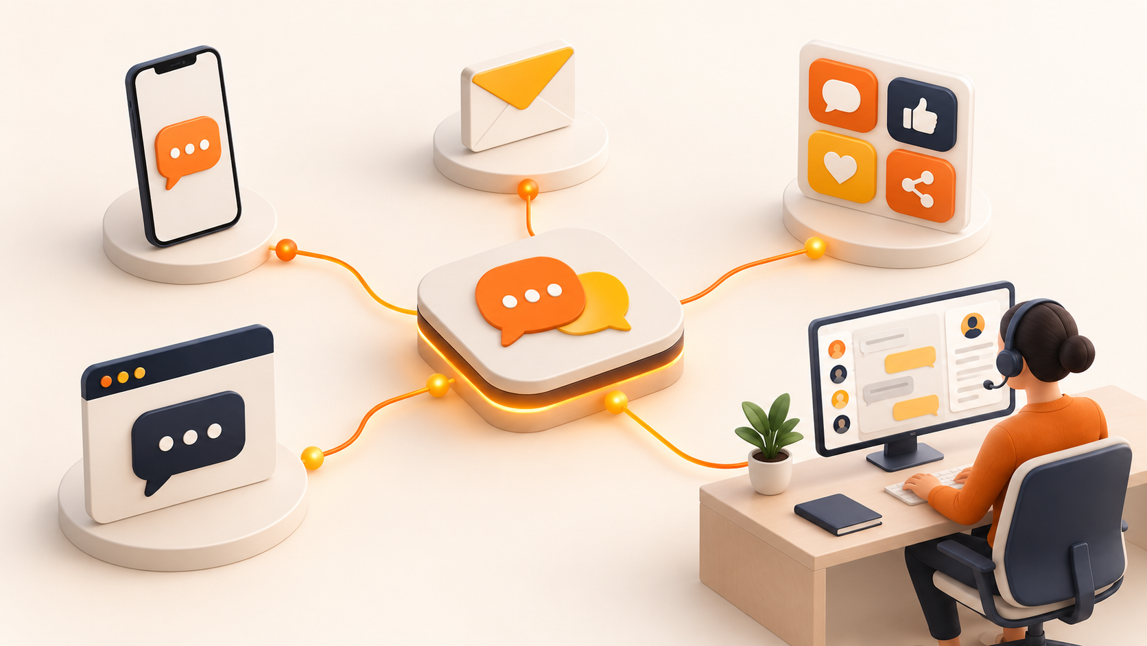 Customer conversations from phone, email, chat and social channels connected to one support workspace