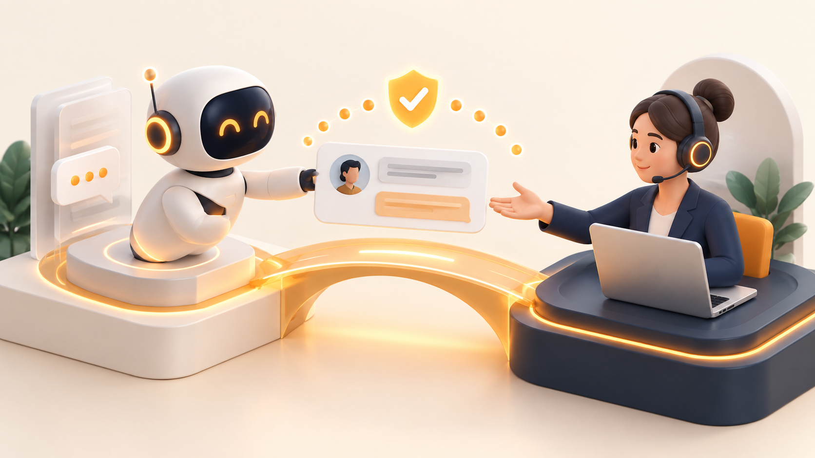 AI service assistant passing a complete customer conversation to a human support specialist