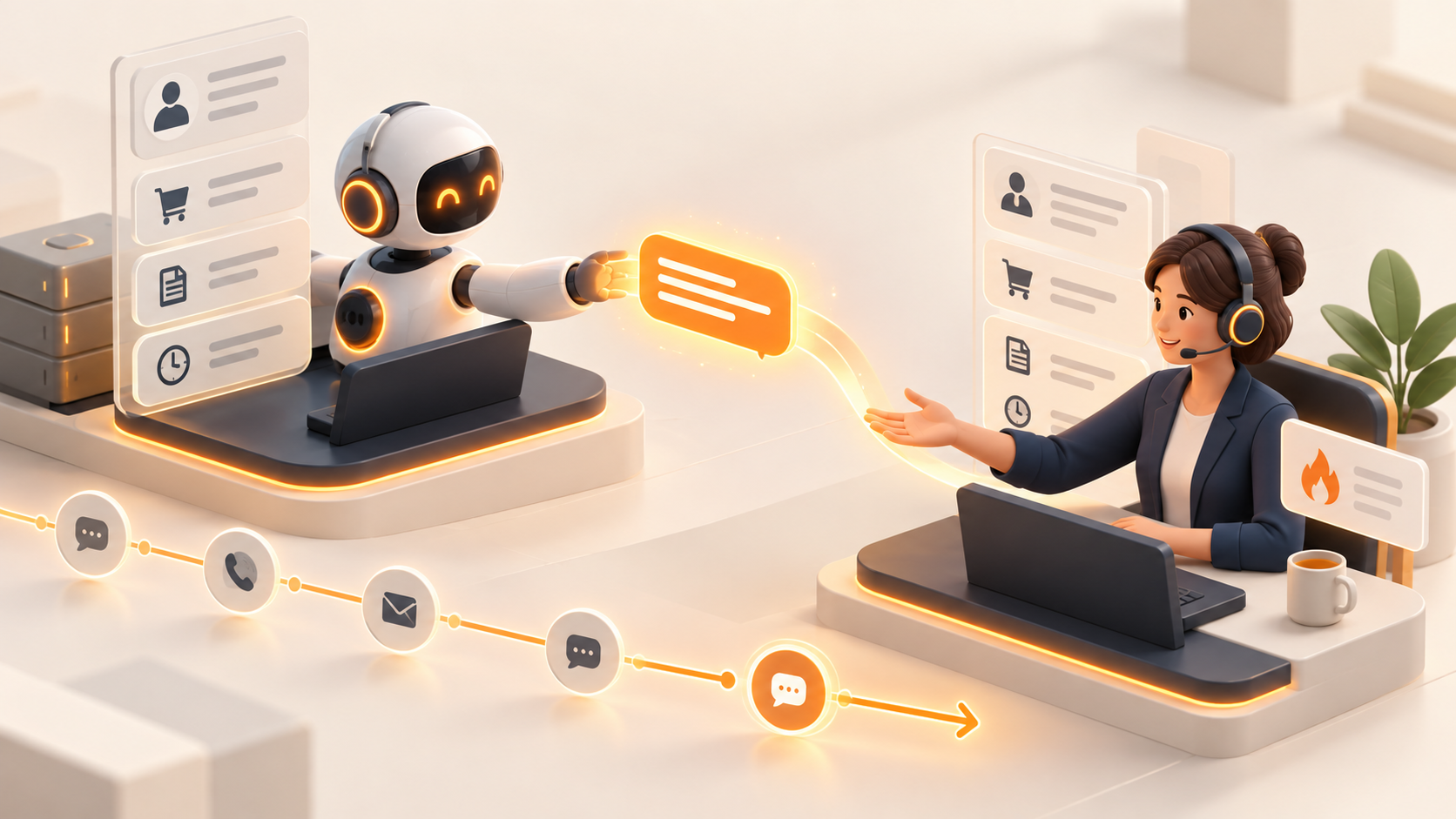 AI assistant transferring conversation history and priority context to a human agent