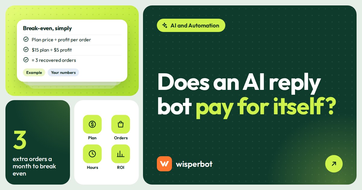 Cover image reading Does an AI reply bot pay for itself, with a simple ROI formula for online sellers