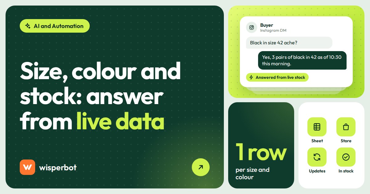 Cover image reading Size, colour and stock: answer from live data, comparing sheet, store and lookup options