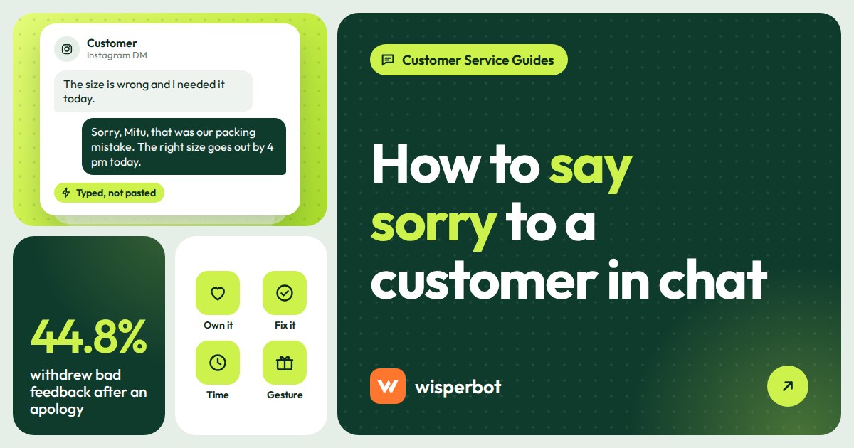Cover image reading how to say sorry to a customer in chat, with 12 apology message to customer scripts