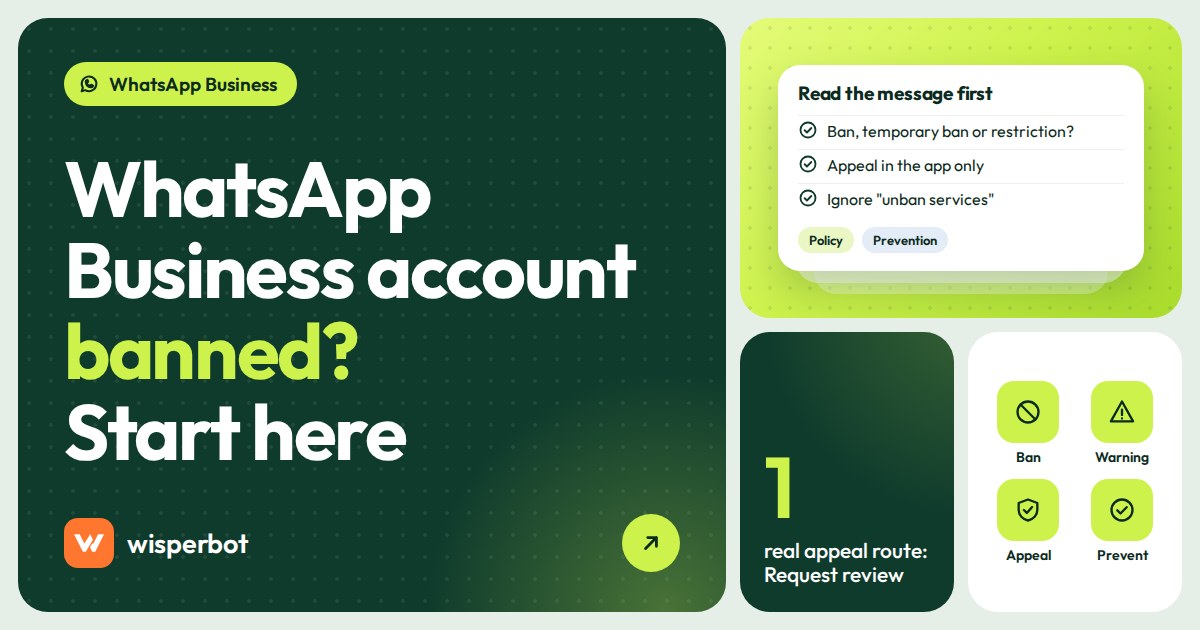 Cover image reading WhatsApp Business account banned, why it happens and how to appeal