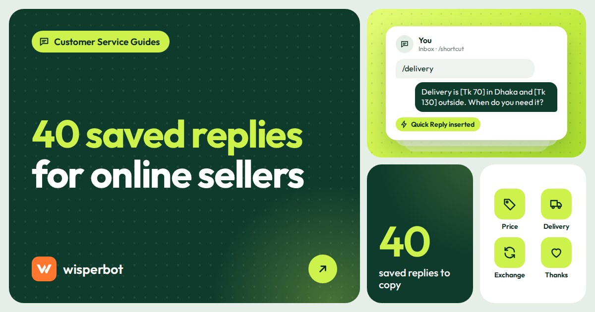 Cover image with the headline 40 saved replies for online sellers