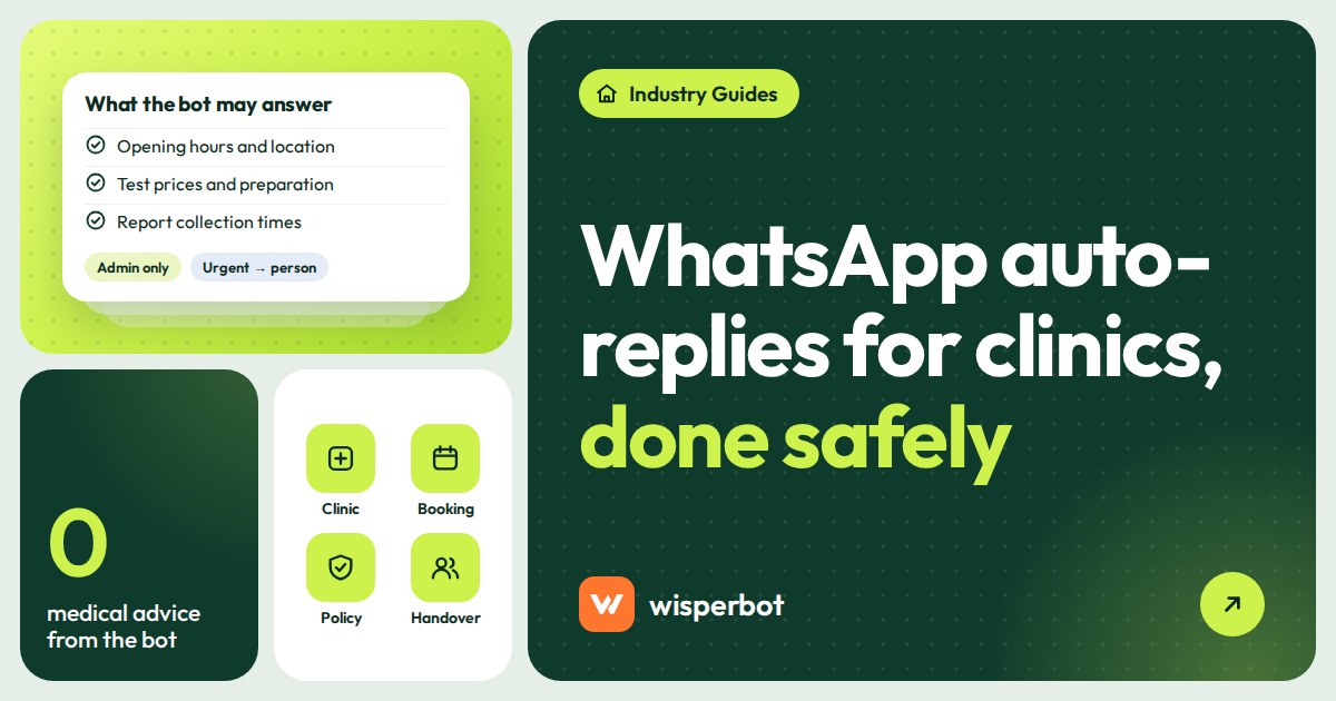 Cover image with the headline WhatsApp auto-replies for clinics, done safely