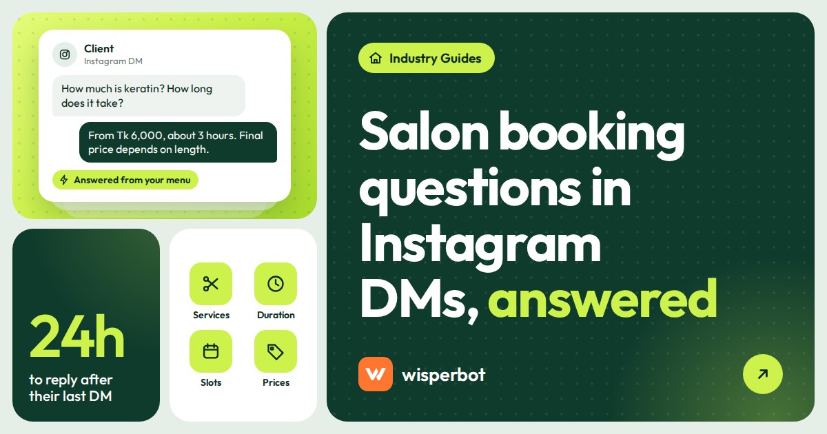 Salon booking questions arriving in Instagram DMs and being answered from a service menu