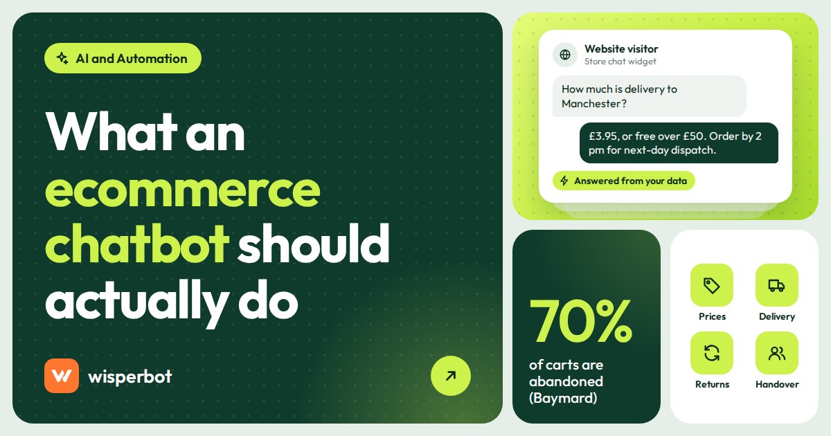 Cover graphic about choosing an AI chatbot for an ecommerce website that answers from live store data