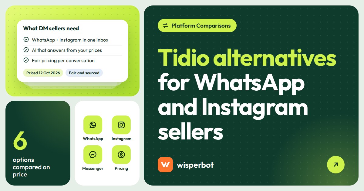 Cover graphic reading Tidio alternatives for WhatsApp and Instagram sellers